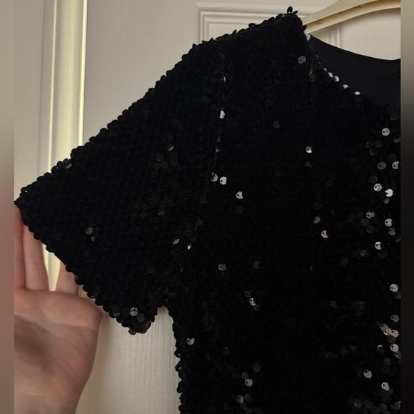 🖤 The Clothing Company 🖤 NWT Black Velvet Sequin Sheath Mini Dress Short Sleeves - Picture 4 of 5